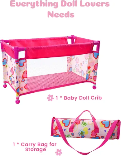 Miniatura 7 de BABESIDE Juego de cuna para muñecas de 18 pulgadas, cama de muñeca de bebé, cuna de juguete con bolsa de almacenamiento para accesorios de muñeca