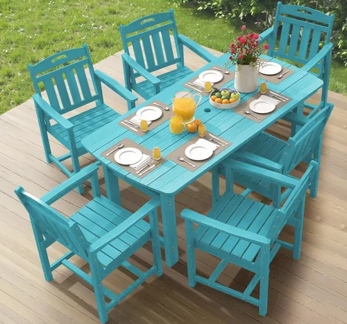 Miniatura 14 de Ciokea Silla de comedor para patio al aire libre, sillas de porche de gran tamaño de HDPE con asiento ancho, muebles de exterior duraderos para todo