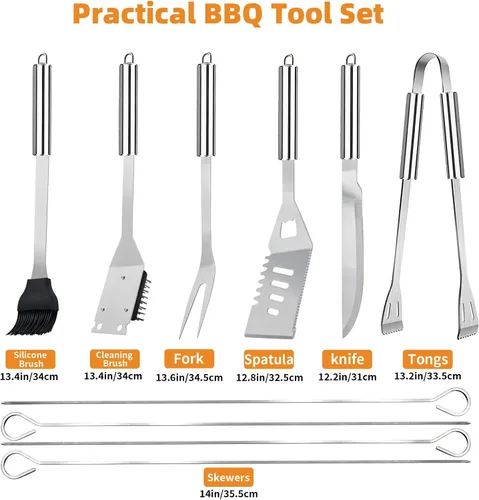 Miniatura 6 de 11 piezas de accesorios para parrilla de barbacoa de acero inoxidable, regalos para papá en el día del padre, juego de herramientas de parrilla