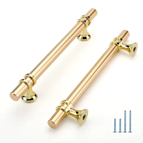 Miniatura 8 de Paquete de 5 Tiradores de Gabinetes de Cocina Níquel Cepillado y Oro Tiradores de Gabinetes 3-3/4 Pulgadas Tiradores Plateado Oro para Tocador Baño