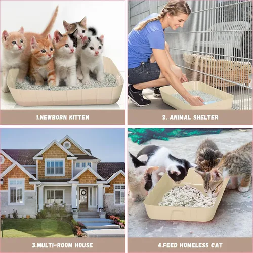 Miniatura 5 de Bokon Caja de arena desechable de 25 unidades para gatos, bandeja de arena desechable grande para viajes al hogar, cajas de arena de plástico