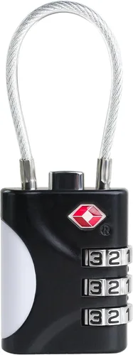 Cerraduras TSA para equipaje, cerradura de combinación pequeña con cable, cerraduras de equipaje aprobadas por la TSA, cerradura combinada para Negro