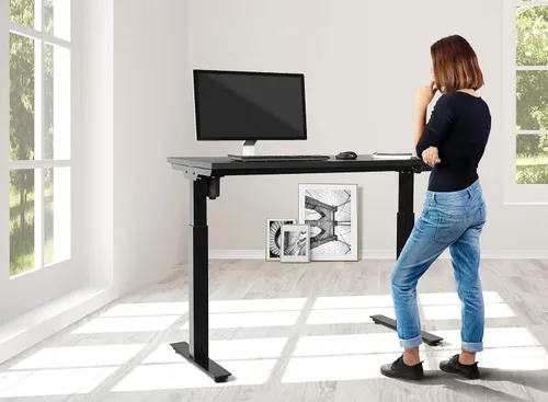 Miniatura 2 de Office Star Prado - Mesa motorizada de altura ajustable de 4 pies con control de memoria programable de 4 posiciones, parte superior negra y base