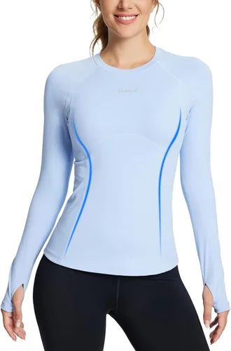 Miniatura 2 de BALEAF Camiseta térmica de forro polar para mujer, manga larga, con agujeros para los pulgares, bolsillo con cremallera para clima frío