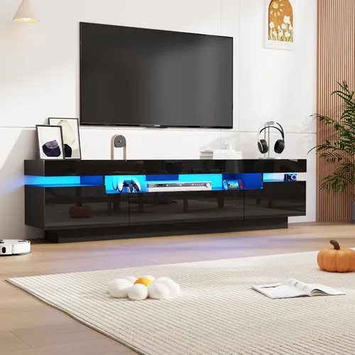 Miniatura 3 de Uspeedy Soporte de TV blanco de 70 pulgadas para TV de 75/80 pulgadas, moderno soporte de TV LED para sala de estar, centro de entretenimiento