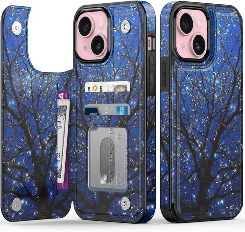 Miniatura 121 de FUNMIKO Funda tipo cartera para iPhone 13 con tarjetero, bloqueo RFID, protección de grado militar y obras de arte impresas con rayos UV, cierre