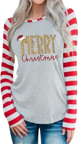 Camisa de Feliz Navidad para mujer, blusa con sombrero de Papá Noel, camiseta casual de manga larga raglán para vacaciones