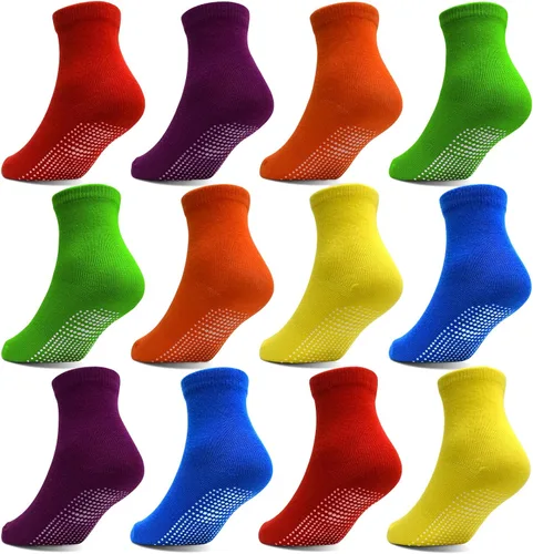 Miniatura 8 de Tphon Calcetines Antideslizantes para Niñas Pequeñas Calcetines Antideslizantes para Bebés con Agarres para Niños y Niñas 12 Pares para Niños de 0-7