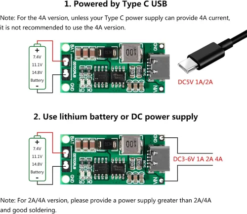 Miniatura 4 de Módulo elevador de polímero LiPo, batería de litio 18650 (4S 2A) de múltiples celdas 2S 3S 4S 1A 2A 4A Tipo-C a 8.4V 12.6V 16.8V Boost Board LiPo