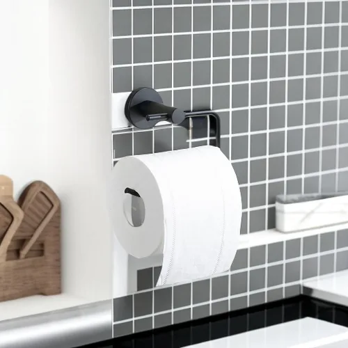 Miniatura 7 de Pulido negro mate del alto grado del tenedor del papel higiénico del acero inoxidable del brazo abierto, instalaciones del cuarto de baño montadas