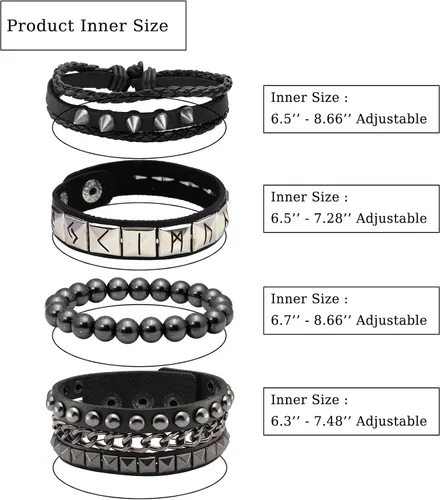 Miniatura 3 de Eigso Juego de 4 pulseras de cuero punk con tachuelas para hombres y mujeres, pulseras clásicas vikingas de los años 80 para hombre y mujer, Cuero