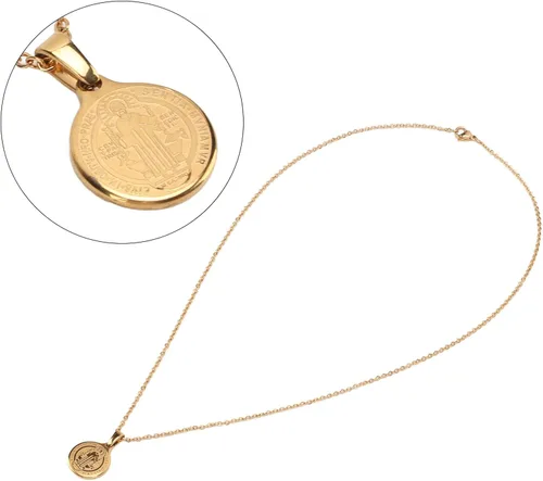 Miniatura 8 de Pssopp Collar de medalla de San Benito con colgante de acero inoxidable, collar protector religioso, por defecto
