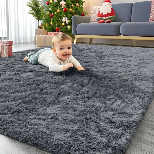 OLANLY Alfombras de área para sala de estar y dormitorio, alfombra de cama mullida y peluda lavable a máquina de 4 x 5.9 pies, alfombra de piso Gris