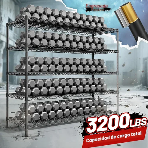 Miniatura 5 de REIBII Estantes de almacenamiento de 55.5" de ancho 3200LBS Estantería de metal de 5 niveles Unidad de estanterías de alambre Estantería de garaje