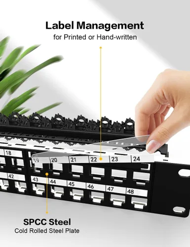 Miniatura 6 de Panel de conexión Keystone en blanco de 48 puertos para montaje en rack y montaje en pared, 1U de 19 pulgadas para red RJ45