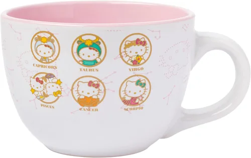 Silver Buffalo Sanrio Hello Kitty - Taza de sopa de cerámica con signos de astrología del zodiaco, 24 onzas Hello Kitty: Signos del zodiaco
