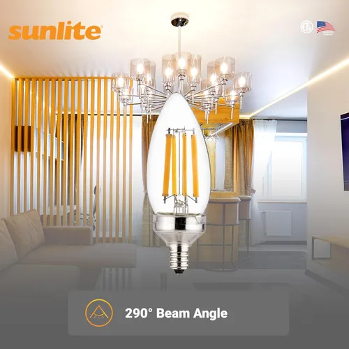 Miniatura 4 de Sunlite Bombilla LED Edison B11 40270 con punta de torpedo, 7.5 vatios (equivalente a 60 W), 810 lúmenes, base de candelabro E12, regulable
