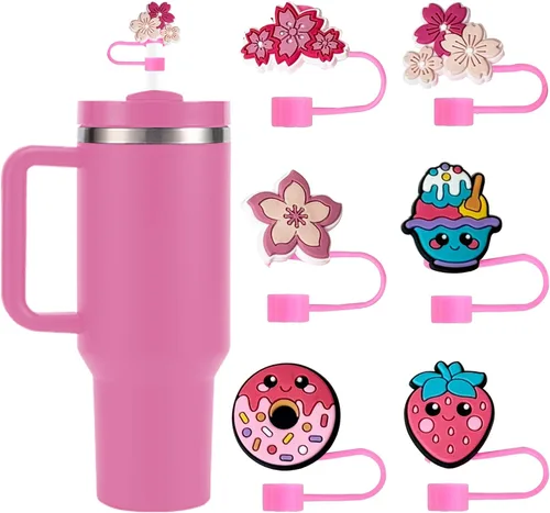 Paquete de 6 fundas de silicona para popotes compatibles con vasos Stanley de 30 y 40 onzas y botellas de agua, tapas de popote reutilizables, a