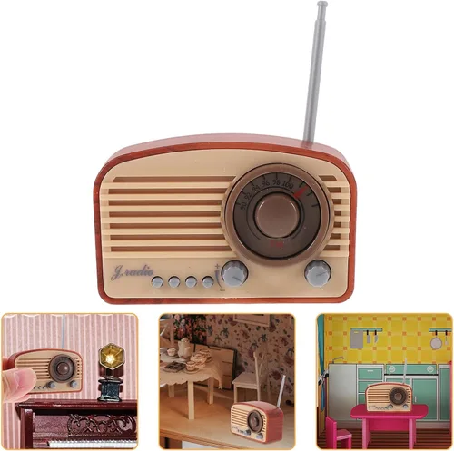 Estatuilla de radio en miniatura vintage de plástico para decoración de casa de muñecas, modelo de simulación realista para manualidades para juego