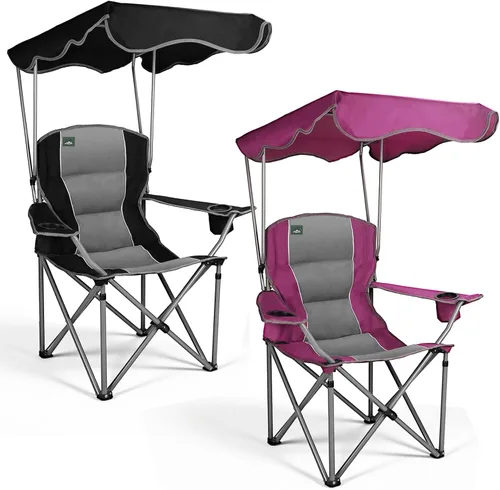 Miniatura 10 de Northroad Sillas de camping plegables con toldo y silla de playa con portavasos, reposabrazos y bolsa de transporte para viajes al aire libre, Negro