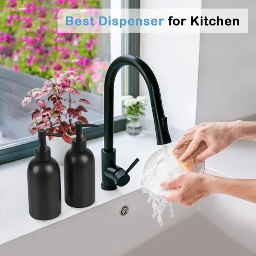 Miniatura 4 de Natheeph Dispensador de jabón de cerámica de 14 onzas, dispensador de jabón de cerámica, puede llenar líquido para baño/cocina (2 unidades, negro)
