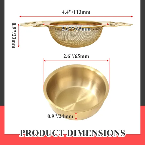 Miniatura 2 de Bonsicoky Paquete de 2 cuencos coladores de té, filtro de té de hojas sueltas de acero inoxidable para boca de taza de 2.5 a 4 pulgadas, dorado