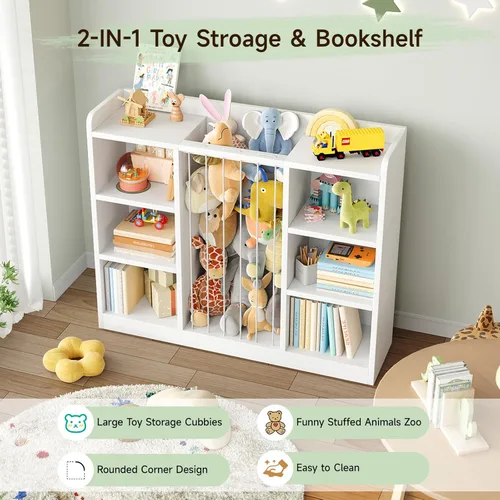 Miniatura 4 de Zoológico de animales de peluche para niños pequeños, organizador de almacenamiento de juguetes para sala de juegos, organizador y almacenamiento