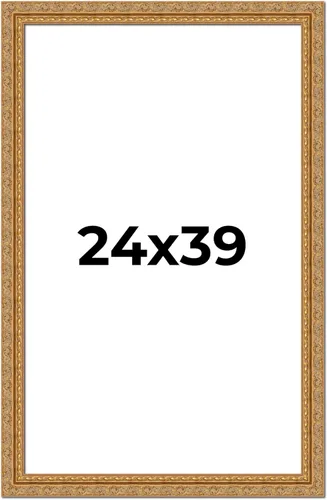 Marco de fotos de madera maciza adornado dorado de 24 x 39 pulgadas, ancho de moldeo de 2 pulgadas, marco de fotos tradicional Firman completo con