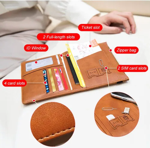Miniatura 4 de Assport - Cartera para pasaporte, funda para pasaporte, cartera de viaje de cuero impermeable con bloqueo RFID con correa elástica y ranura
