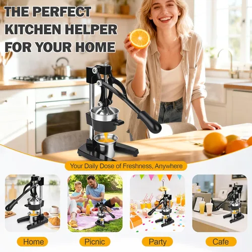 Miniatura 7 de Exprimidor manual de hierro fundido con cono de acero inoxidable, exprimidor de limón resistente para un máximo rendimiento de jugo y limpieza sin