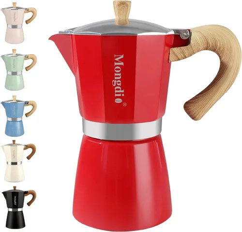 Miniatura 8 de Mongdio Cafetera de café expreso Moka Pot, cafetera cubana, cafetera de estufa Moka Italian Espresso Greca, cafetera percoladora, 3 tazas de Negro