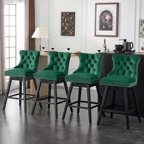 Miniatura 23 de Taburetes de bar con altura de mostrador, taburetes de bar giratorios 360 con respaldos, sillas tapizadas de tela de terciopelo de alta calidad