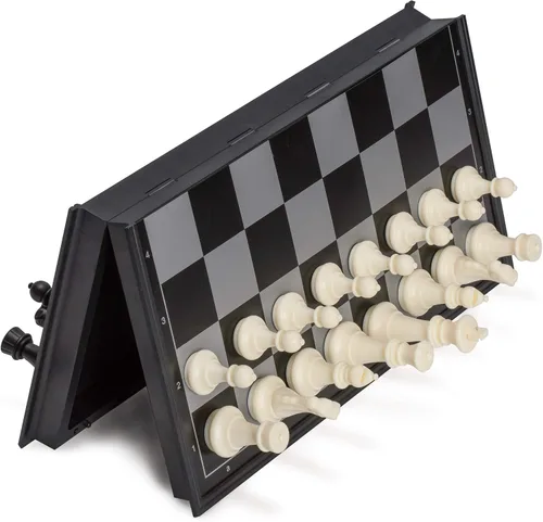 Miniatura 7 de Yellow Mountain Imports Juego de mesa grande 2 en 1 magnético de viaje para ajedrez y damas - 14 pulgadas - Juego de mesa plegable, portátil