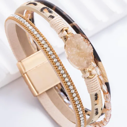 Miniatura 274 de FANCY SHINY - Pulsera de cuero estilo bohemio, pulsera de cuentas de cristal con cierre magnético, regalos de joyería para mujer