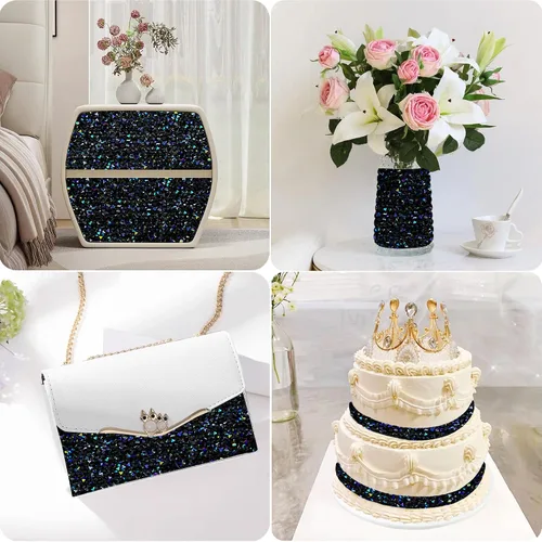 Miniatura 6 de Cinta autoadhesiva de resina negra con diamantes de imitación, 4 yardas, cinta de cristal brillante aplicable a bodas, cumpleaños, Navidad, fiestas