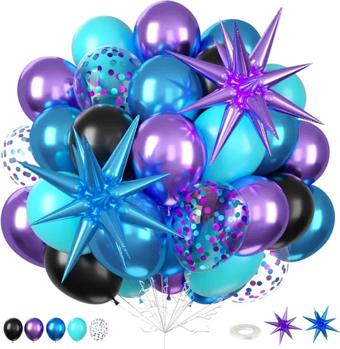 Miniatura 19 de Globos azules y negros, 35 unidades, globos de látex azul oscuro, negro y plateado con confeti plateado para cumpleaños, baby shower, bodas