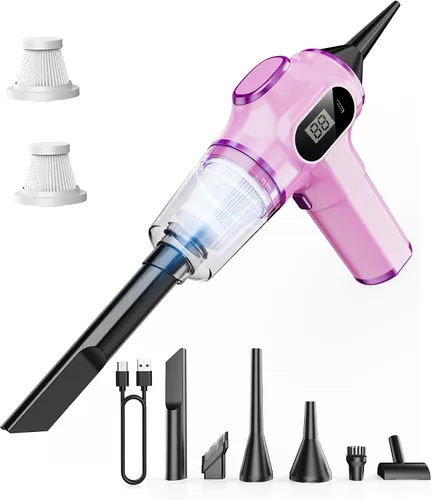 Miniatura 8 de Mini Aspiradora de Coche 15000Pa Aspiradora Portátil Inalámbrica de Mano y Soplador de Aire con 2 Filtros para Coche, Sofá, Oficina, Mascota, Hogar