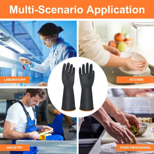 Miniatura 4 de Guantes de Látex XL de 14" Resistentes a Químicos - Guantes de Goma Largos Reutilizables de Trabajo Pesado para Lavar Platos para Hombres