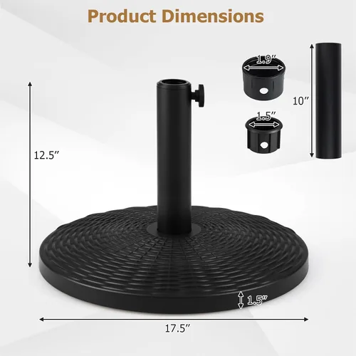 Miniatura 5 de Tangkula Base redonda para paraguas, 21 libras de polietileno de alta densidad resistente con perilla ajustable, 2 adaptadores, para postes de 1.5 a