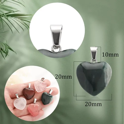 Miniatura 2 de Lezam - 24 piezas de colgantes en forma de corazón, luna y cruz de cristal curativo para hacer collares y joyas. Piedras naturales de cuarzo