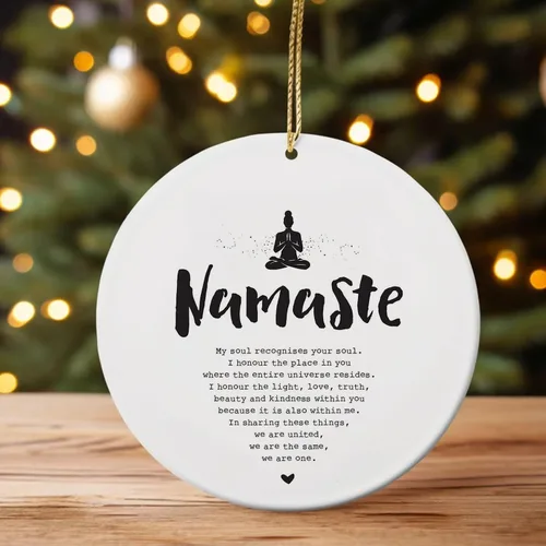 Miniatura 3 de Adornos de Árbol de Navidad de Cerámica Namaste - Decoración para Habitación de Yoga y Meditación, Adornos Colgantes para Regalos de Navidad
