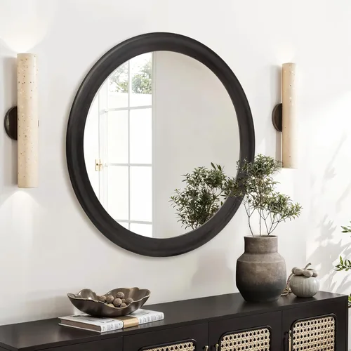 Miniatura 3 de CULER Espejos Redondos de Pared de 36 Pulgadas, Espejo Decorativo Rústico de Madera de Transición con Marco de Nogal para Pared, Espejo de Casa