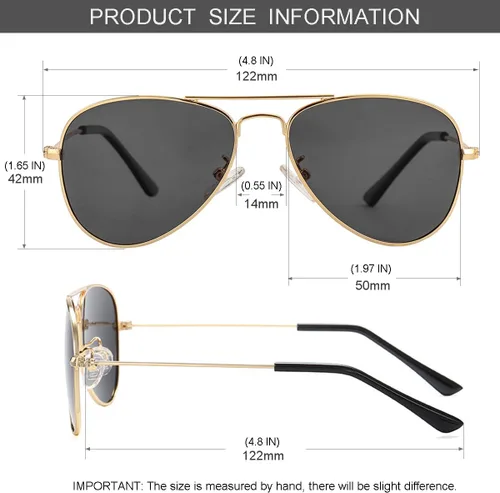 Miniatura 27 de Gleyemor Lentes de sol polarizados estilo aviador para niños y niñas, jóvenes, adolescentes, dos tamaños de 1.969 in y 2.047 in
