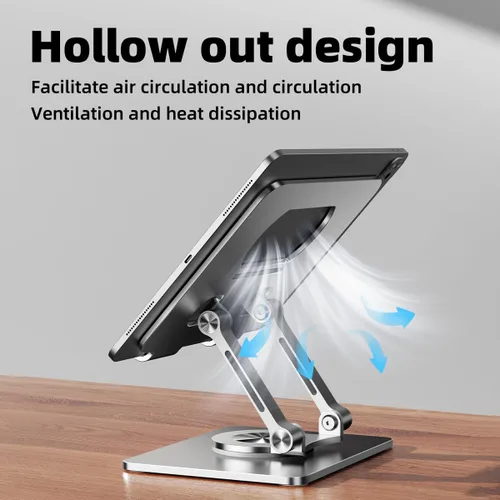 Miniatura 6 de Soporte para iPad, soporte para tableta con base giratoria gruesa de 360°, soporte de aluminio ajustable de doble varilla para todas las superficies