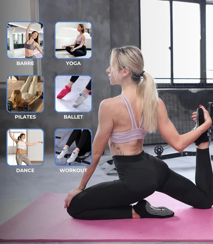 Miniatura 2 de Calcetines antideslizantes para yoga, barre, pilates, hospital, maternidad, con empuñaduras, para mujeres y hombres, 2 pares, color negro