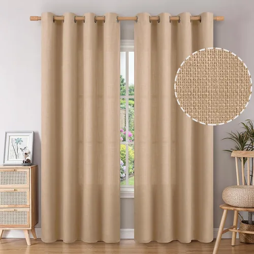Miniatura 12 de BGment Cortinas de Lino Beige de 63 Pulgadas de Largo 2 Paneles - Tratamientos para Ventanas con Textura de Arpillera Filtrantes de Luz Cortinas