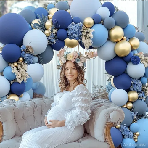 Miniatura 5 de Kit de Arco de Globos Azul Polvoriento Dorado, Kit de Arco de Globos Pastel de Doble Relleno Azul Claro Azul Oscuro Mezclilla Azul Pálido con Globos