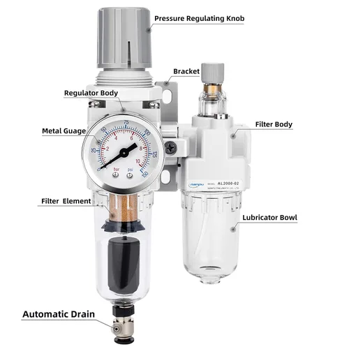 Miniatura 2 de NANPU 1" NPT Filtro de aire comprimido, regulador y lubricador (FRL) Combo - Separador de trampa de agua/aceite - Calibrador (0-150 psi), elemento