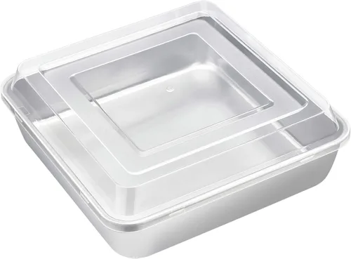 Miniatura 10 de E-far Juego de sartenes para hornear cuadradas de 6 x 6 pulgadas con tapa, bandejas pequeñas de acero inoxidable para pastel y brownie para horno