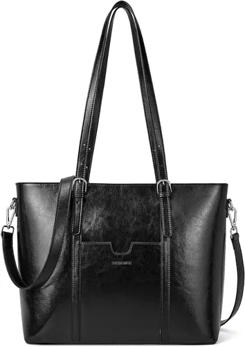 Miniatura 9 de BOSTANTEN Bolso de mano de cuero para mujer para laptop, bolsa al hombro de oficina, maletín vintage de 15.6 pulgadas, bolso de trabajo